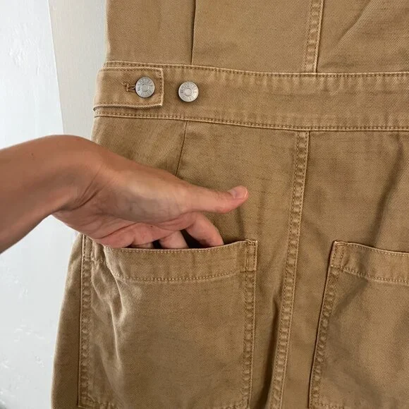 Madewell Garment Dyed Relaxed Coverall Shorts Jumpsuit Khaki Tan Size S